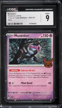 2024 Pokemon Scarlet & Violet Trick Or Trade BOOster Holo Munkidori #095 CGC 9 MINT