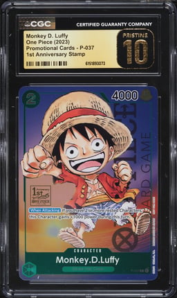 2023 One Piece Promo 1st Anniversary Stamp Alt Art Monkey D. Luffy #P-037 CGC 10 PRISTINE