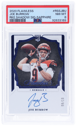 2020 Panini Flawless Rookie Shadow Signature Sapphire Joe Burrow #RSSJBU 8/10 PSA 8