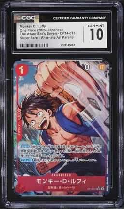2025 One Piece Japanese The Azure Sea's Seven Alt Art Monkey D. Luffy #OP14-013 CGC 10 GEM MINT