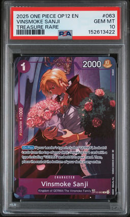 2025 ONE PIECE OP12-LEGACY OF THE MASTER 063 VINSMOKE SANJI TREASURE RARE PSA 10