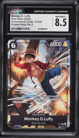 2023 One Piece Promo Pirates Party Volume 3 Monkey D. Luffy #P-035 CGC 8.5 NM-MT+
