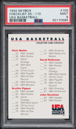 1992 Skybox USA Basketball Checklist 55-110 #100 PSA 9 MINT