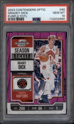 2023 Panini Contenders Optic Purple FOTL #60 Gradey Dick RC /18 PSA 10