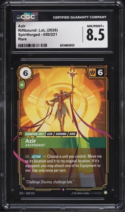 2026 Riftbound League Of Legends LoL Spiritforged Azir #50 CGC 8.5 NM-MT+