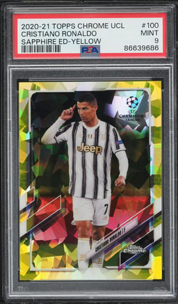2020 Topps Chrome UEFA Champions League Sapphire Yellow Cristiano Ronaldo /99 #100 PSA 9 MINT
