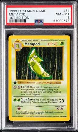 1999 POKEMON GAME #54 METAPOD 1ST EDITION PSA 8
