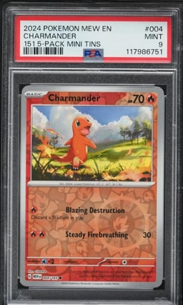2024 Pokemon Mew En-151 5 Pack Mini Tin Charmander #004 PSA 9 MINT