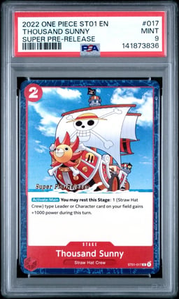 2022 ONE PIECE STARTER DECK ST01-STRAW HAT CREW 017 THOUSAND SUNNY SUPER PRE-RELEASE PSA 9