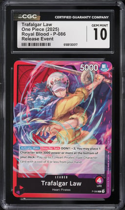 2025 One Piece Royal Blood Release Event Leader Trafalgar Law #P-086 CGC 10 GEM MINT