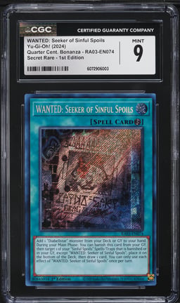 2024 Yu-Gi-Oh! QC Bonanza 1st Ed WANTED Seeker Of Sinful Spoil #RA03-EN074 CGC 9