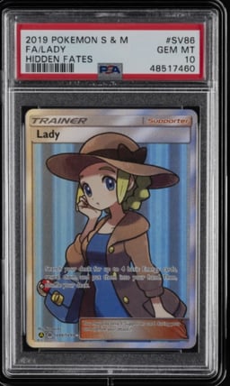 2019 POKEMON SUN & MOON HIDDEN FATES #SV86 FULL ART/LADY PSA 10