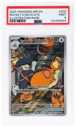 2025 Pokemon Destined Rivals Illustration Rare Team Rocket's Raticate #202 PSA 9