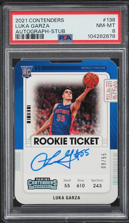 2021 Panini Contenders Stub Luka Garza ROOKIE AUTO /55 #138 PSA 8 NM-MT