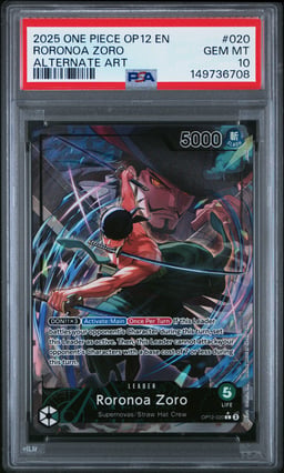 2025 ONE PIECE OP12-LEGACY OF THE MASTER 020 RORONOA ZORO ALTERNATE ART PSA 10