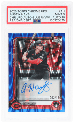 2025 Topps Chrome Update Autograph Blue Raywave Austin Hays #ACAH 2/150 PSA 9