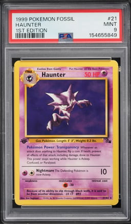 1999 Pokemon Fossil 1st Edition Haunter #21 PSA 9 MINT