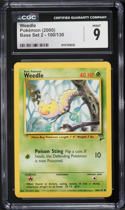 2000 Pokemon Base Set 2 Weedle #100 CGC 9 MINT