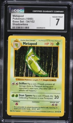 1999 Pokemon Base Set Shadowless Metapod #54 CGC 7 NRMT