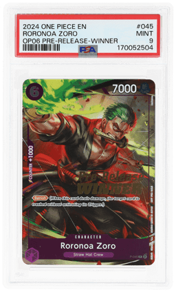 2024 One Piece Promo Wings of the Captain Prerelease Winner Roronoa Zoro #P045 PSA 9