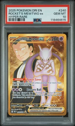 2025 POKEMON DRI EN-DESTINED RIVALS HYPER RARE TEAM ROCKET'S MEWTWO EX PSA 10