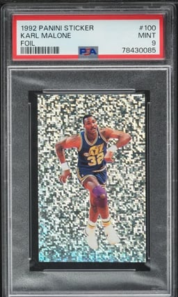 1992 Panini Sticker Foil Karl Malone #100 PSA 9 MINT