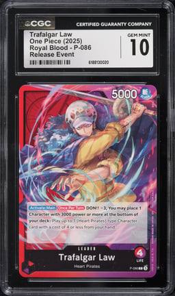 2025 One Piece Royal Blood Release Event Leader Trafalgar Law #P-086 CGC 10 GEM MINT