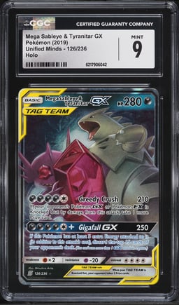 2019 Pokemon Sun & Moon Unified Minds Holo Mega Sableye & Tyranitar Gx #126 CGC 9 MINT
