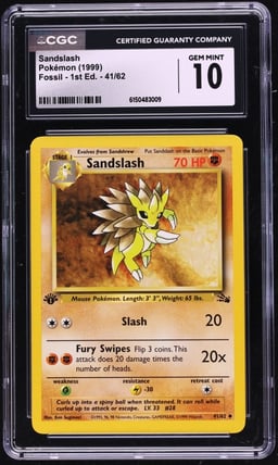 1999 Pokemon Fossil 1st Edition Sandslash #41 CGC 10 GEM MINT