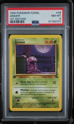 1999 POKEMON FOSSIL 1ST EDITION #48 GRIMER PSA 8