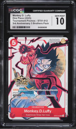 2025 One Piece Promo 3rd Anniversary 3 Brothers Alt Art Monkey D. Luffy #012 CGC 10 GEM MINT