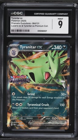 2025 Pokemon SV Prismatic Evolutions Premium Collection Holo Tyranitar ex #64 CGC 9 MINT