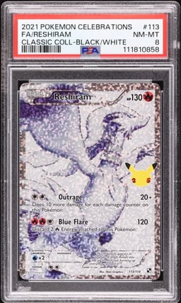 2021 Pokemon SWSH Celebrations Classic Collection Full Art Reshiram #113 PSA 8