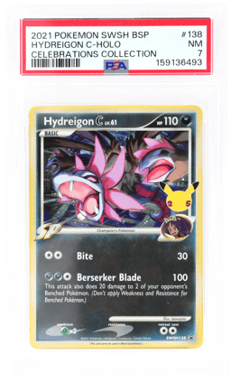 2021 Pokemon Sword and Shield Black Star Promo Celebrations Collector Holo Hydreigon C #138 PSA 7