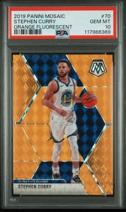 2019 PANINI MOSAIC ORANGE FLUORESCENT #70 STEPHEN CURRY 17/25 PSA 10