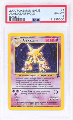 2000 Pokemon Base Set 2 Holo Alakazam #1 PSA 8