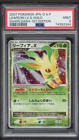 2007 Pokemon Japanese Diamond & Pearl Dawn Dash 1st Edition Holo Leafeon Lv. X PSA 9 MINT