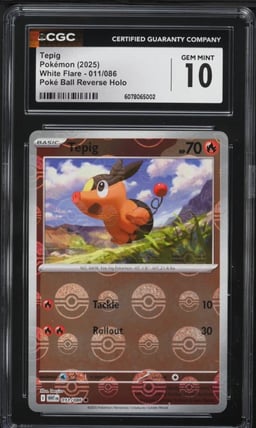 2025 Pokemon SV White Flare Poke Ball Reverse Holo Tepig #11 CGC 10 GEM MINT