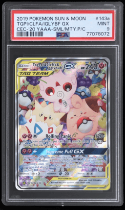 2020 Pokemon Sun and Moon Cosmic Eclipse '20 Yellow A Alternate Art Small But Mighty Premium Collection Cleffa/Igglybuff Gx/Togepi #143A PSA 9