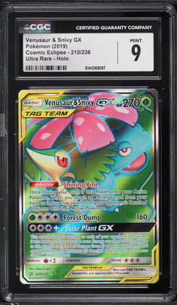 2019 Pokemon Sun & Moon Cosmic Eclipse Full Art Venusaur & Snivy GX #210 CGC 9 MINT