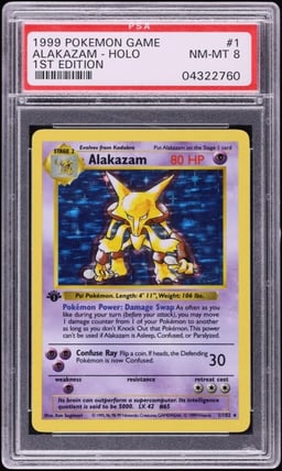 1999 Pokemon Base Set Shadowless 1st Edition Holo Alakazam #1 PSA 8 NM-MT