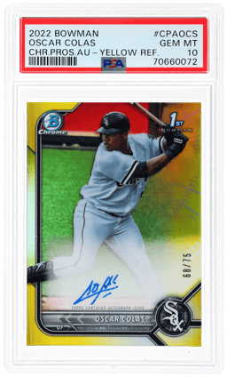 2022 Bowman Chrome Prospect Autograph Yellow Refractor Oscar Colas #CPAOCS 68/75 PSA 10