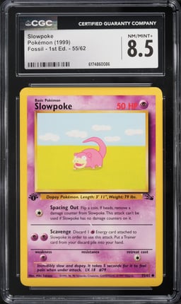1999 Pokemon Fossil 1st Edition Slowpoke #55 CGC 8.5 NM-MT+