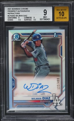 2021 Bowman Chrome Refractor Wilman Diaz PROSPECT AUTO /499 #CPA-WD BGS 9 MINT