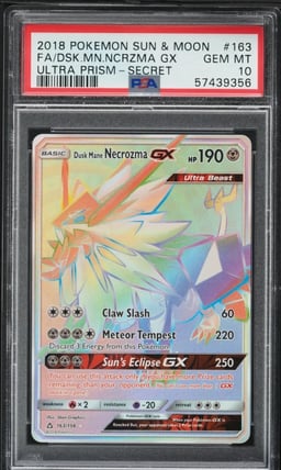 2018 Pokemon SM Ultra Prism Rainbow Rare Dusk Mane Necrozma GX #163 PSA 10 GEM