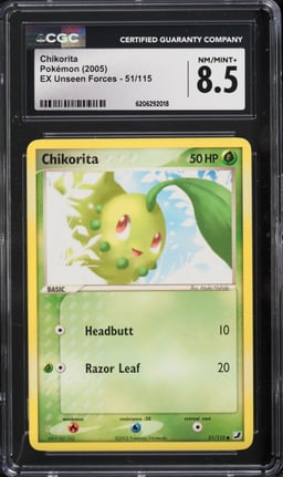 2005 Pokemon Ex Unseen Forces Chikorita #51 CGC 8.5 NM-MT+
