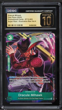 2025 One Piece Promo Illustration Box Volume 4 SR Dracule Mihawk #ST12-003 CGC 10 PRISTINE