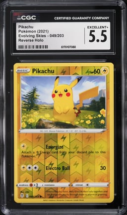 2021 Pokemon Sword & Shield Evolving Skies Reverse Holo Pikachu #49 CGC 5.5 EX+