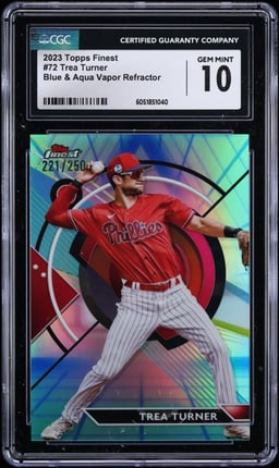 2023 Finest Blue & Aqua Vapor Refractor Trea Turner /250 #72 CGC 10 GEM MINT