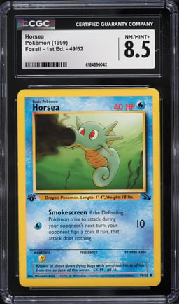 1999 Pokemon Fossil 1st Edition Horsea #49 CGC 8.5 NM-MT+